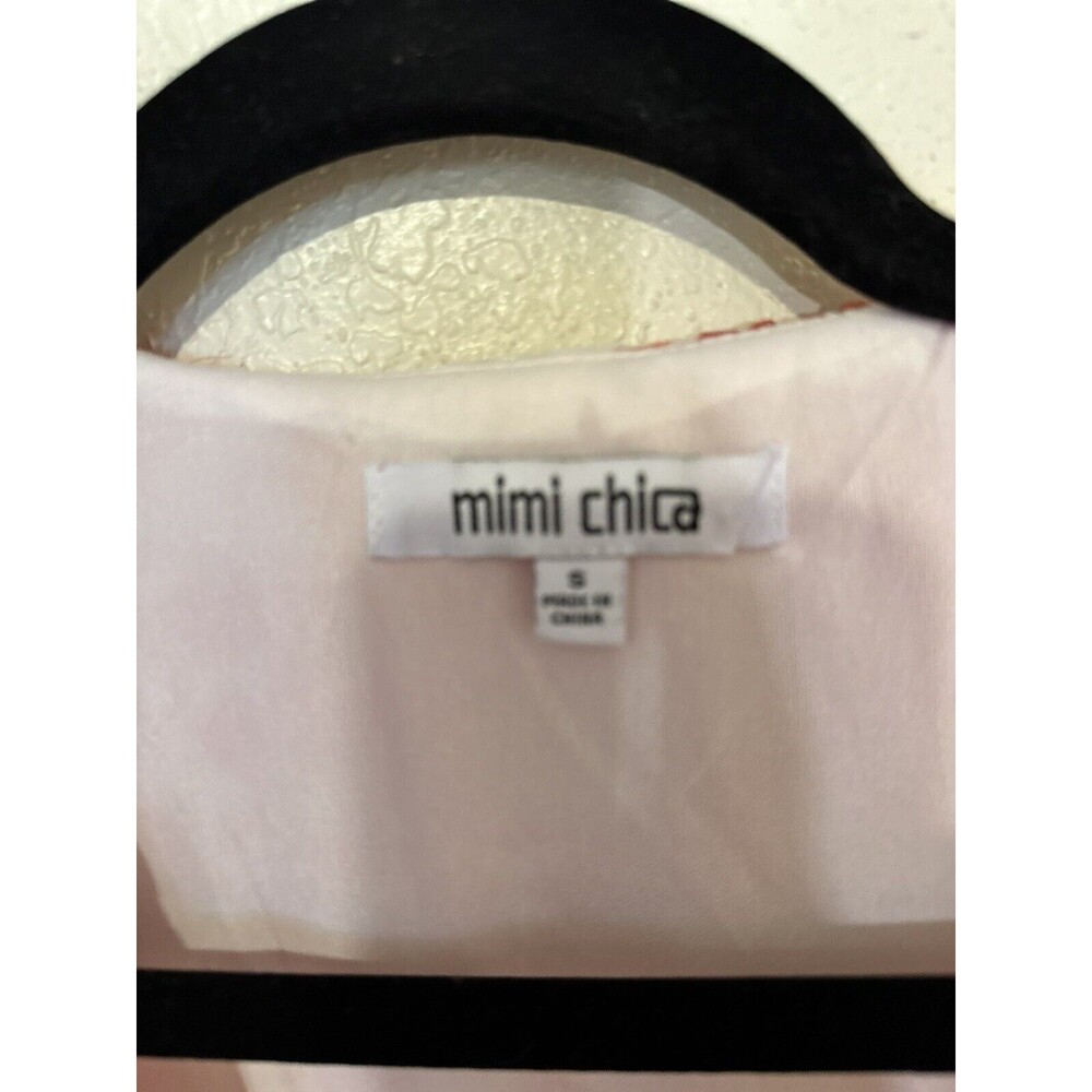 Mimi Chica Floral pink Long Sleeve Ruffle Tie Dress Size Small Chifon Mini - Picture 7 of 14